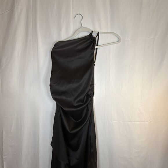 Women’s Unbranded One Shoulder Black Slip Dress Thigh High Slit Size Small - Picture 3 of 15